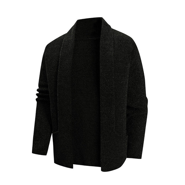Herren offener Strickmantel mit weitem Fallendem Schalkragen und aufgesetzten Eingrifftaschen Nord Taschen