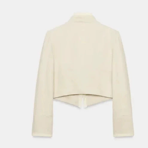 Damen Cropped Militärblouson mit Stehkragen, Zierknopfreihe und plissierten Ärmeln Nord Taschen