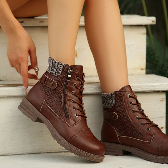 Damen Schnür-Ankle-Boots mit Strickmanschette, seitlichem Reißverschluss und gepolstertem Komfortfußbett Nord Taschen