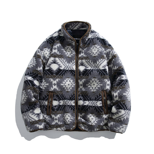 Unisex Teddy-Fleecejacke im Aztekenmuster mit Stehkragen und durchgehendem Reißverschluss Nord Taschen