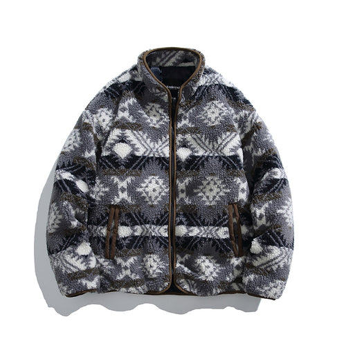 Unisex Teddy-Fleecejacke im Aztekenmuster mit Stehkragen und durchgehendem Reißverschluss Nord Taschen