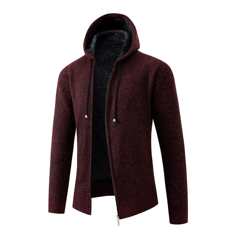 Herren melierte Strickzip-Kapuzenjacke mit wärmendem Teddyfutter, verdecktem Zwei-Wege-Reißverschluss und elastischen Bündchen Nord Taschen