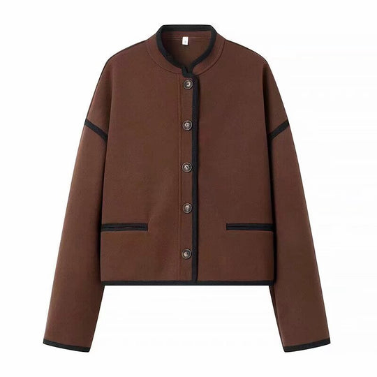 Damen Kurzjacke mit Rundhals, kastiger Cropped‑Silhouette und Kontrastpaspel Nord Taschen