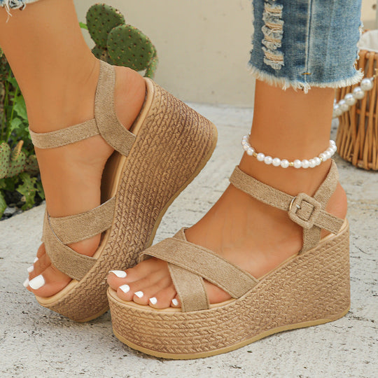 Damen elegante Plateau-Sandalen mit verstellbarem Riemen und komfortablem Fußbett