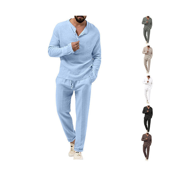 Herren lässiges Lounge-Set mit Knopfleiste und elastischem Bund