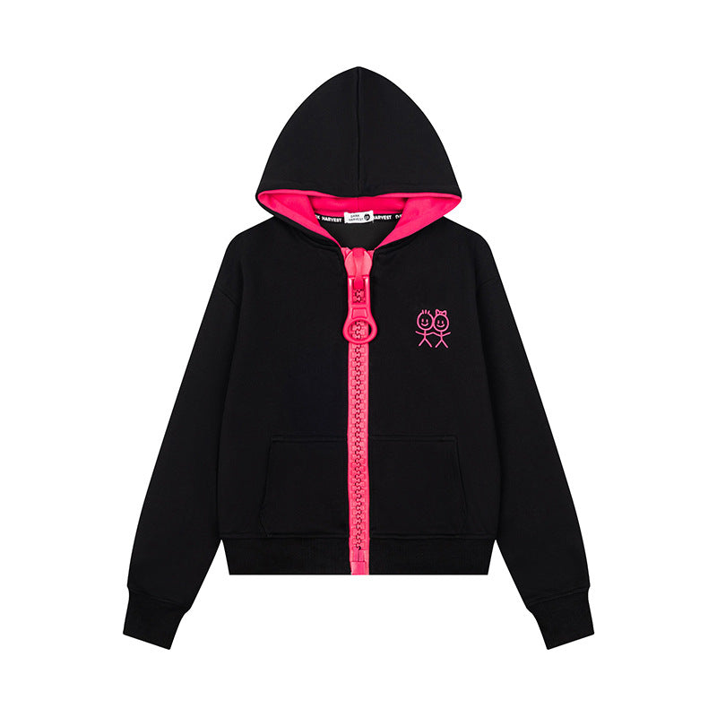Damen Kapuzen-Sweatjacke mit übergroßem Reißverschluss und minimalistischer Stickerei Nord Taschen
