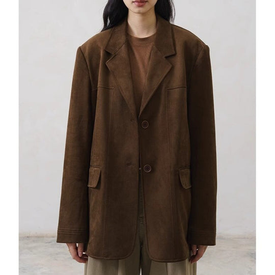 Damen Oversize Blazer in Velourslederoptik mit strukturierter Schulter und Zwei-Knopf-Verschluss Nord Taschen