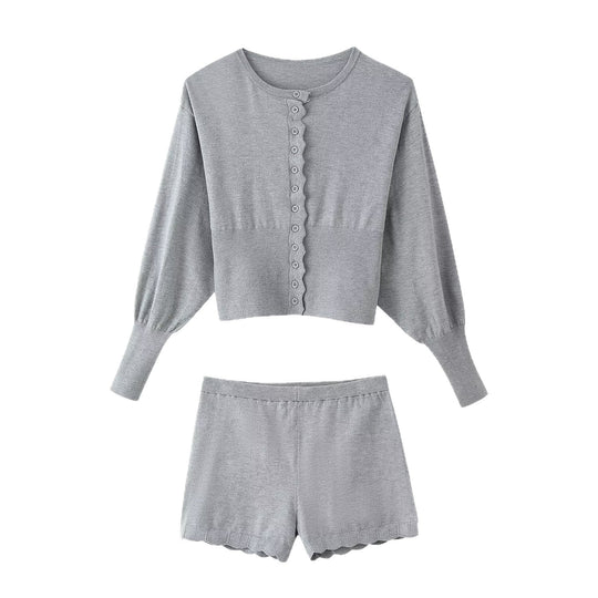 Damen Lässiges Zweiteiliges Lounge-Set mit Cropped-Sweatshirt und High-Waist-Shorts Nord Taschen
