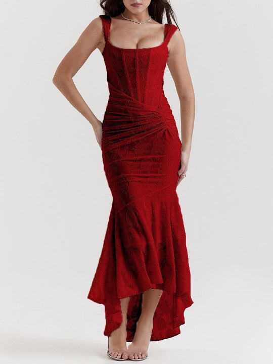 Damen nan eng anliegendes Korsett-Abendkleid mit integrierten Stäbchen, geraffter Wickelpassform und floraler Jacquardstruktur - Vittorelli