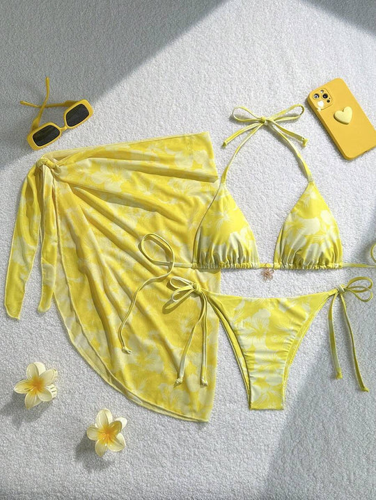 Damen Triangel-Bikini-Set mit verstellbaren Trägern und Wickeltuch