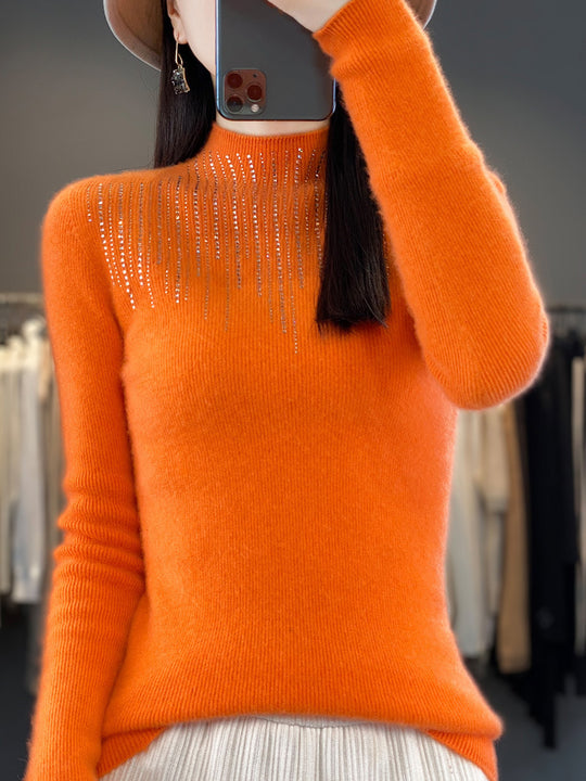 Damen Kaschmir‑Optik Mockneck-Pullover mit funkelnder Strasskaskade Nord Taschen