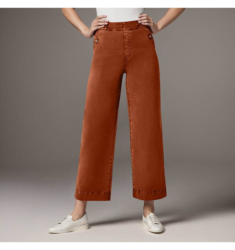 Damen Weite High-Waist Hose mit modischen Knopfdetails