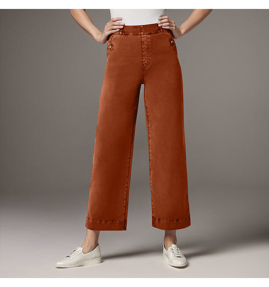 Damen Weite High-Waist Hose mit modischen Knopfdetails