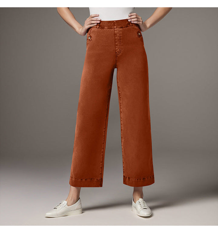 Damen Weite High-Waist Hose mit modischen Knopfdetails