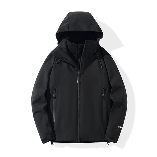 Herren Softshell-Hybridjacke mit Kapuze, getapten Reißverschlüssen und verstellbarem Saum Nord Taschen