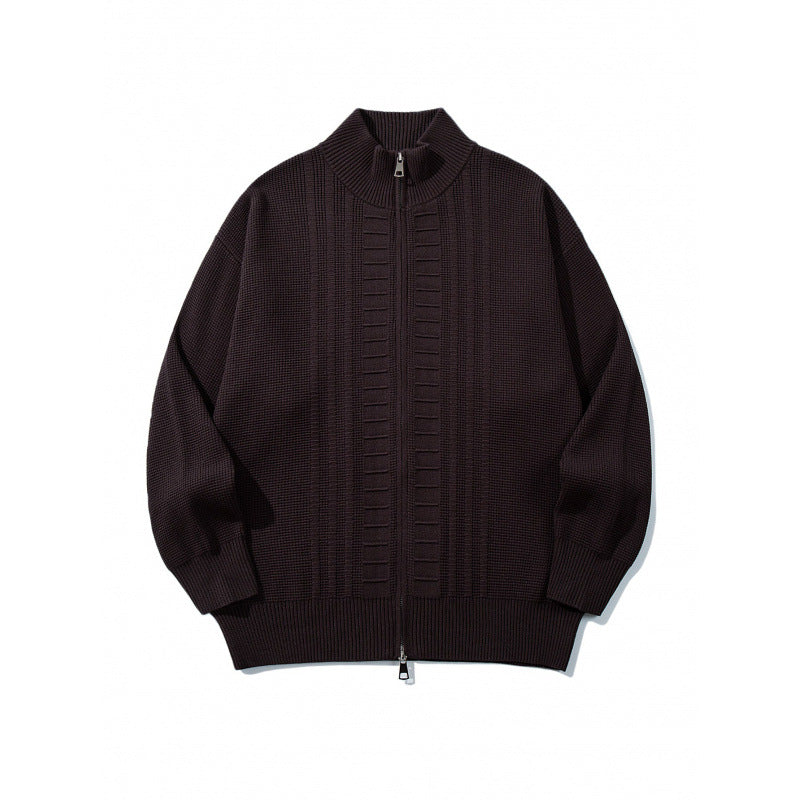 Herren Grobgestrickter Zip-Cardigan mit hohem Kragen und Doppelreißverschluss Nord Taschen
