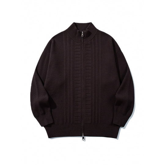 Herren Grobgestrickter Zip-Cardigan mit hohem Kragen und Doppelreißverschluss Nord Taschen