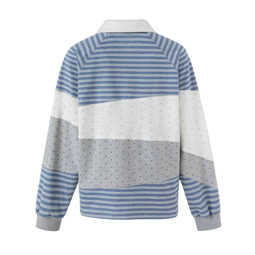 Damen Gestreifter Rugby-Pullover mit großem Kentkragen und Colourblock-Struktur Nord Taschen