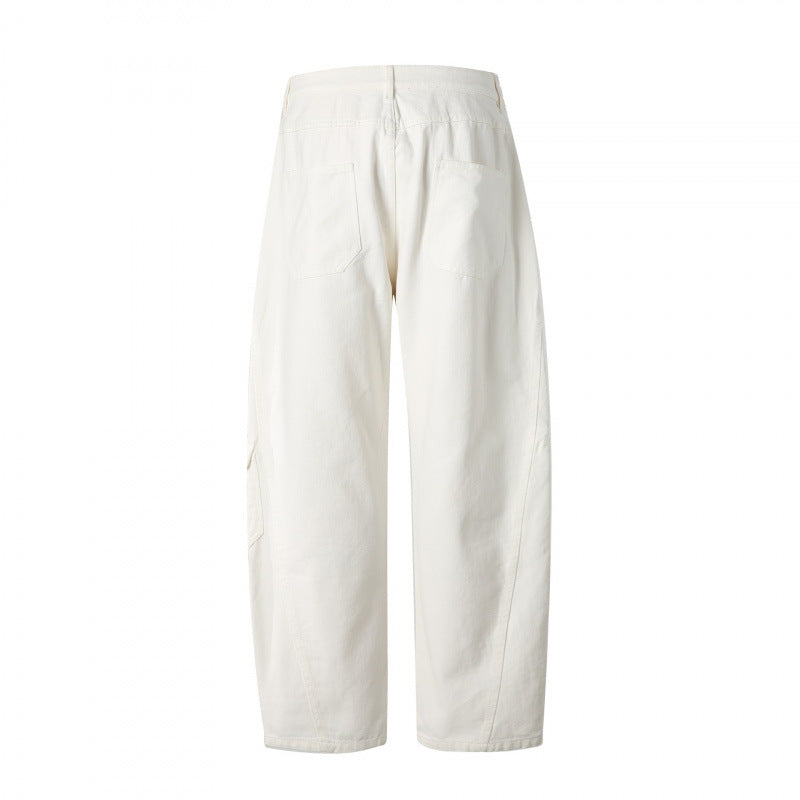 Unisex Weite Utility-Cargo-Hose aus robustem Baumwoll-Denim mit hoher Taille und Klappentaschen Nord Taschen