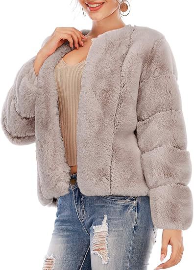 Damen Kurze Plüsch-Bomberjacke aus Kunstpelz mit kastiger Silhouette und Paneelärmeln Nord Taschen