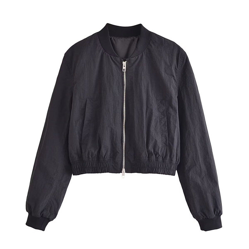 Damen Kurze Cropped-Bomberjacke aus leichtem Windbreaker‑Material mit Rippbündchen und seitlichen Einschubtaschen Nord Taschen
