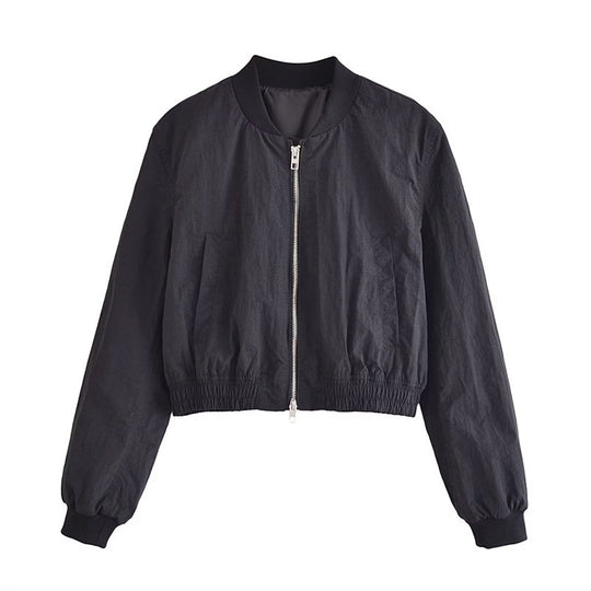 Damen Kurze Cropped-Bomberjacke aus leichtem Windbreaker‑Material mit Rippbündchen und seitlichen Einschubtaschen Nord Taschen