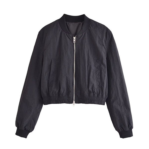 Damen Kurze Cropped-Bomberjacke aus leichtem Windbreaker‑Material mit Rippbündchen und seitlichen Einschubtaschen Nord Taschen