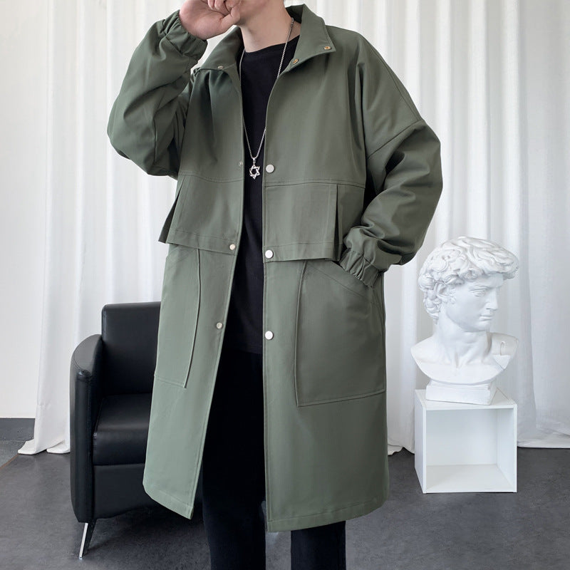 Herren Langer Oversize Utility Mantel mit zweistufiger Front, Druckknopfverschluss und großen Pattentaschen Nord Taschen