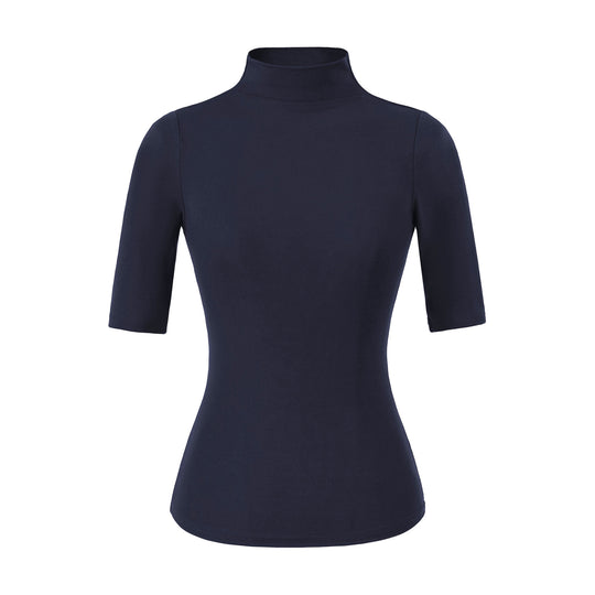 Damen Figurbetontes Stehkragen-Shirt mit halblangen Ärmeln Nord Taschen