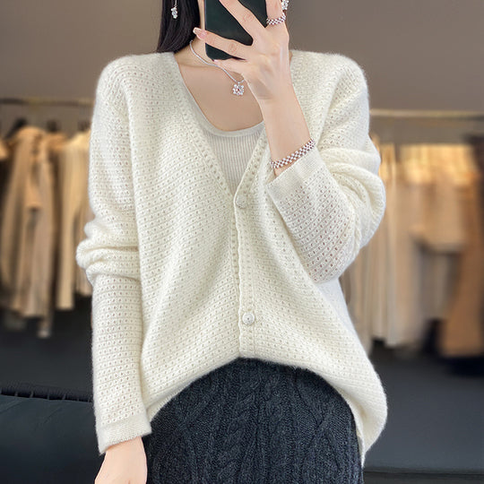 Damen Offener Ajour-Strickcardigan mit dezentem Flauschfinish und kastiger Oversize-Silhouette Nord Taschen