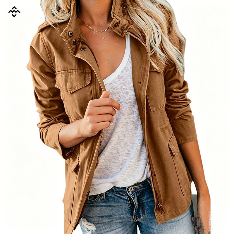 Damen leichte Feldjacke im Utility-Stil mit Stehkragen und Mehrfachtaschen Nord Taschen