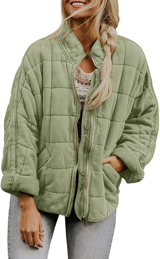 Damen Oversize Steppjacke mit Reißverschluss und Eingrifftaschen Nord Taschen