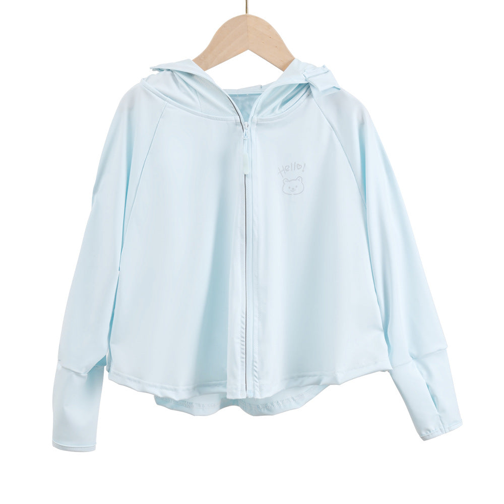 Unisex nan atmungsaktive Kinder-UV-Schutzjacke mit A-Linien-Schnitt, Kapuze und Daumenlöchern  Nord Taschen
