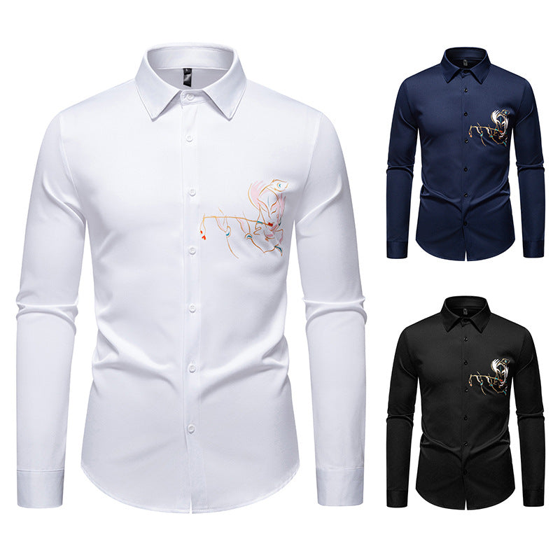 Herren Slim-Fit Businesshemd mit aufwendiger Bruststickerei und Kentkragen Nord Taschen