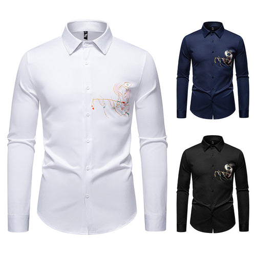 Herren Slim-Fit Businesshemd mit aufwendiger Bruststickerei und Kentkragen Nord Taschen