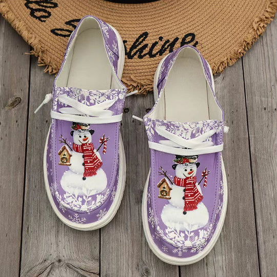 Damen Canvas‑Sneaker mit festlichem Schneemann‑Print, gepolstertem Komfortfußbett und rutschfester Gummisohle Nord Taschen