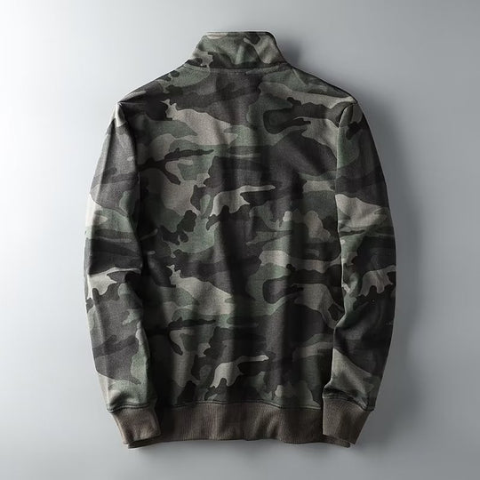 Herren Camouflage Baumwoll‑Fleece‑Zipjacke mit Stehkragen und Rippbündchen Nord Taschen