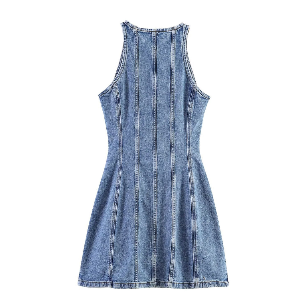 Damen Jeanskleid mit geflochtenem Knoten und durchgehender Knopfleiste