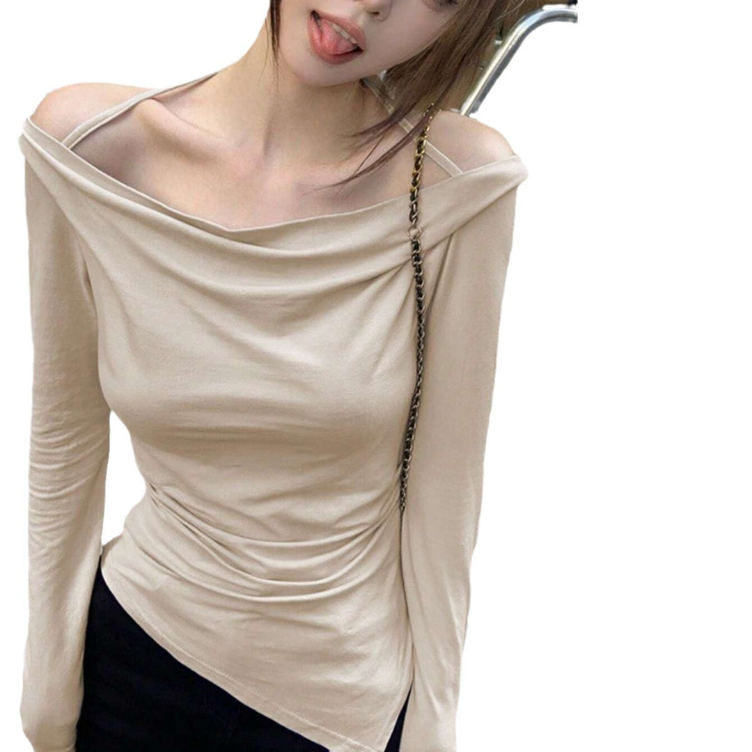 Damen schulterfreies Cowl-Longsleeve mit feinen Spaghettiträgern und sculptender Taillenpassform Nord Taschen
