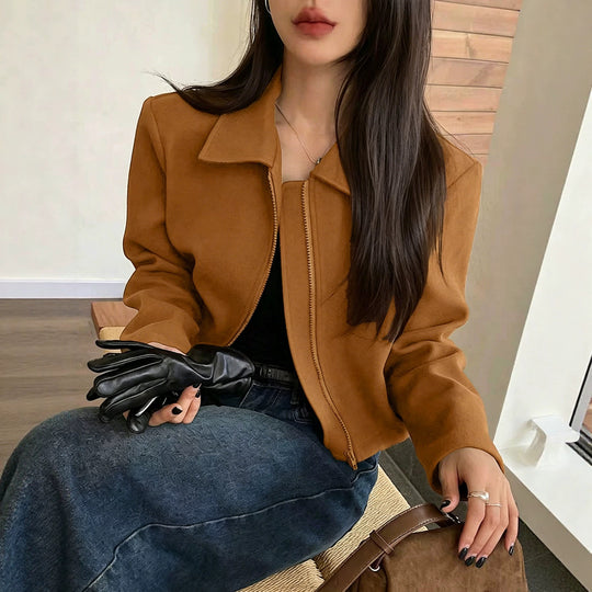 Damen Kurz geschnittene Suede Jacke Nord Taschen