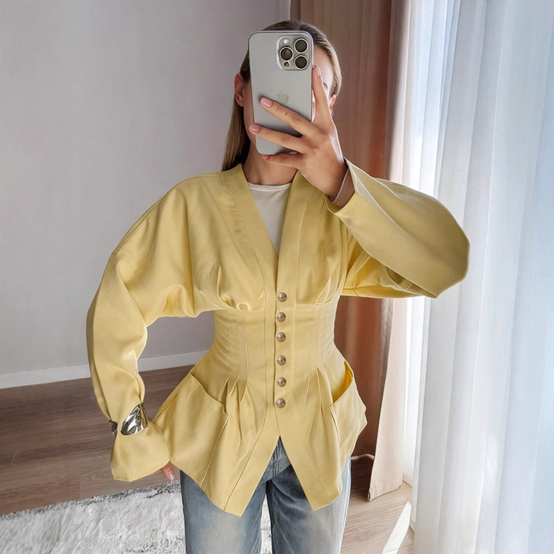 Damen taillierter Korsett-Blazer mit Zierknopfleiste Nord Taschen