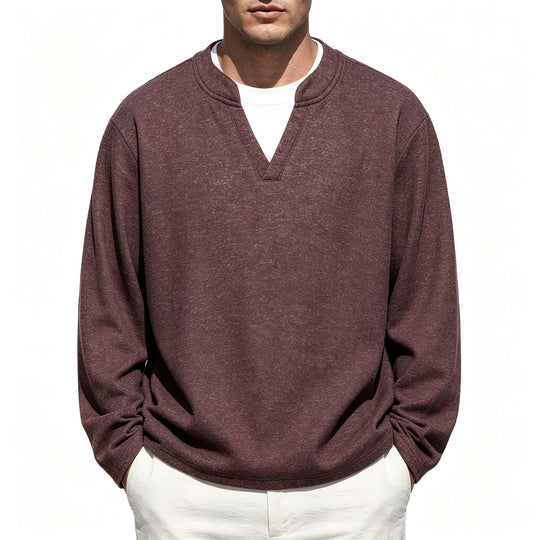 Herren Oversize Sweatshirt mit V-Ausschnitt und melierter Struktur Nord Taschen
