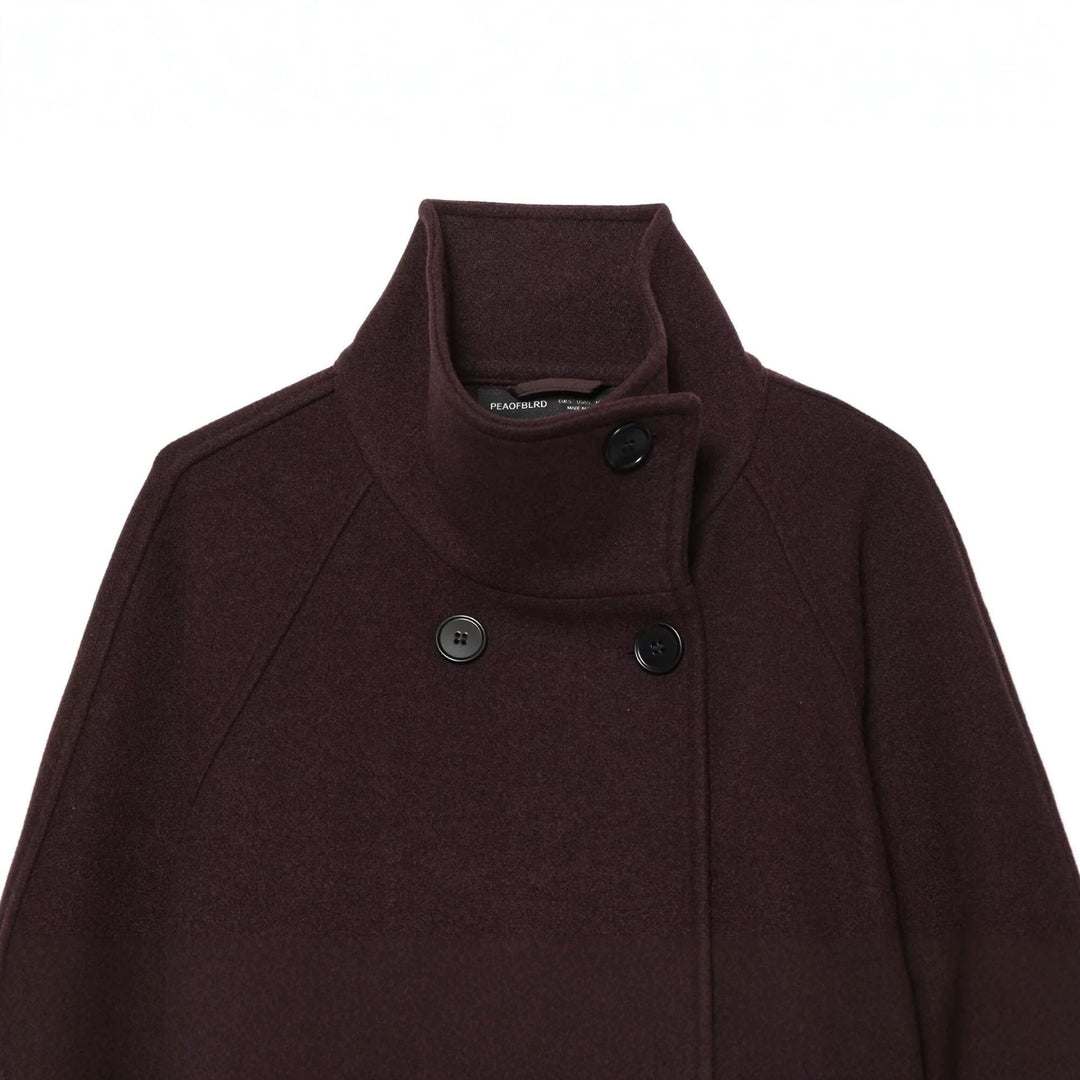 Damen Kurzmantel doppelreihig Wollmix mit hohem Stehkragen und Bindegürtel Nord Taschen