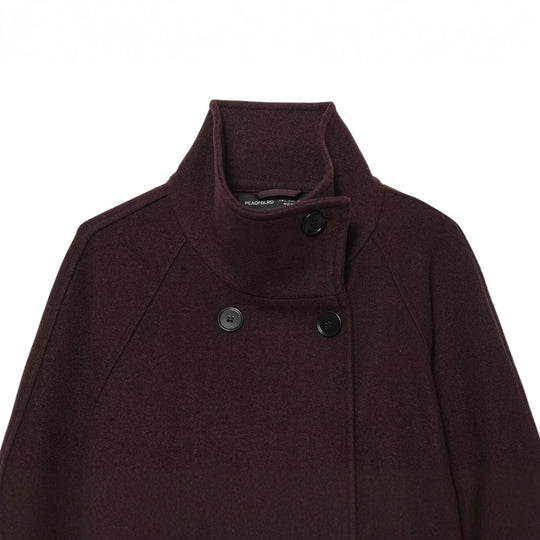 Damen Kurzmantel doppelreihig Wollmix mit hohem Stehkragen und Bindegürtel Nord Taschen