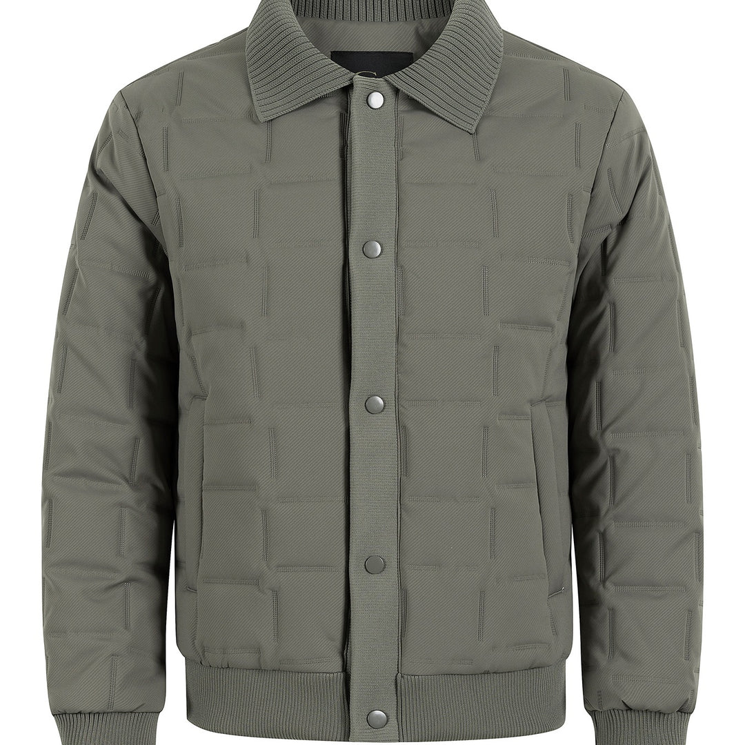 Herren Kurz geschnittene gesteppte Bomberjacke mit Rippenkragen, Druckknopfleiste und geometrischem Quilt Nord Taschen
