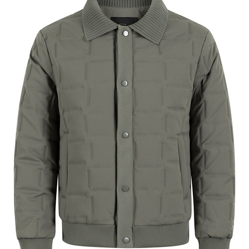 Herren Kurz geschnittene gesteppte Bomberjacke mit Rippenkragen, Druckknopfleiste und geometrischem Quilt Nord Taschen