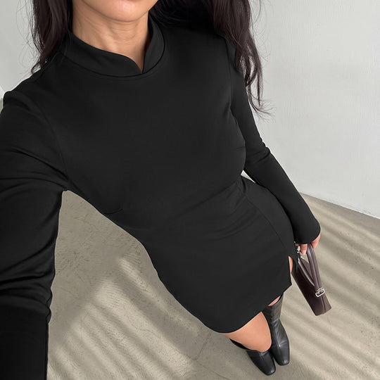 Damen Elegantes Kleid mit Stehkragen und langem Arm Nord Taschen