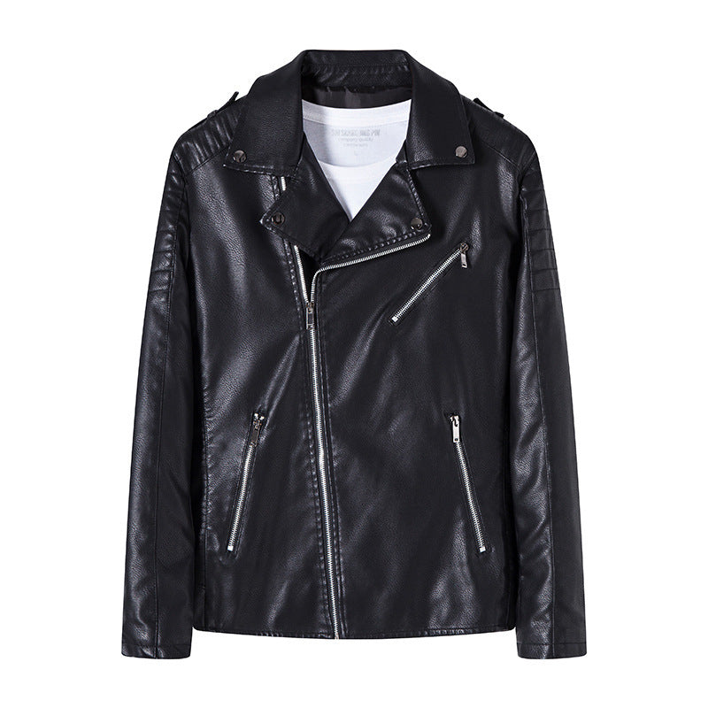 Herren Bikerjacke aus hochwertigem Kunstleder im Slim‑Fit mit schrägem Reißverschluss und gesteppter Schulterpartie Nord Taschen