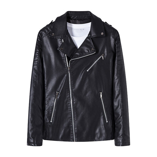 Herren Bikerjacke aus hochwertigem Kunstleder im Slim‑Fit mit schrägem Reißverschluss und gesteppter Schulterpartie Nord Taschen