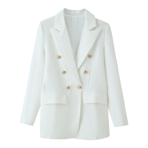 Damen Doppelreihiger Longline-Blazer mit Schalkragen und goldenen Zierknöpfen Nord Taschen